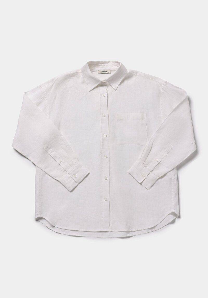 Imagine a Camasa Cu Maneca Lunga De Dama Alb Boyfriend Fit  Cl1078739