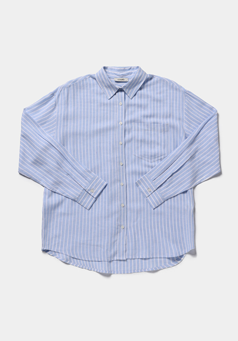 Imagine a Camasa Cu Maneca Lunga De Dama Albastru X Boyfriend Fit  Cl1079513