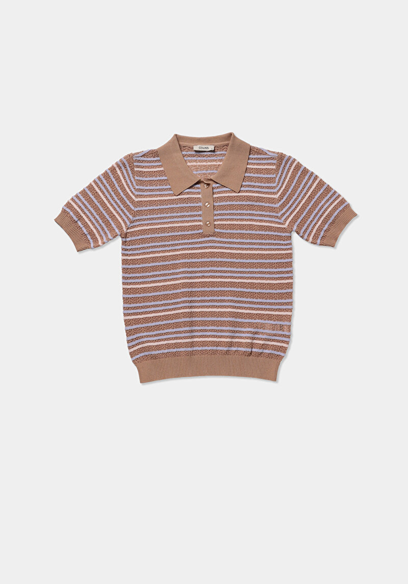 Imagine a Pulover Cu Mâneci Scurte De Dama Bej Slim Fit  Cl1078477