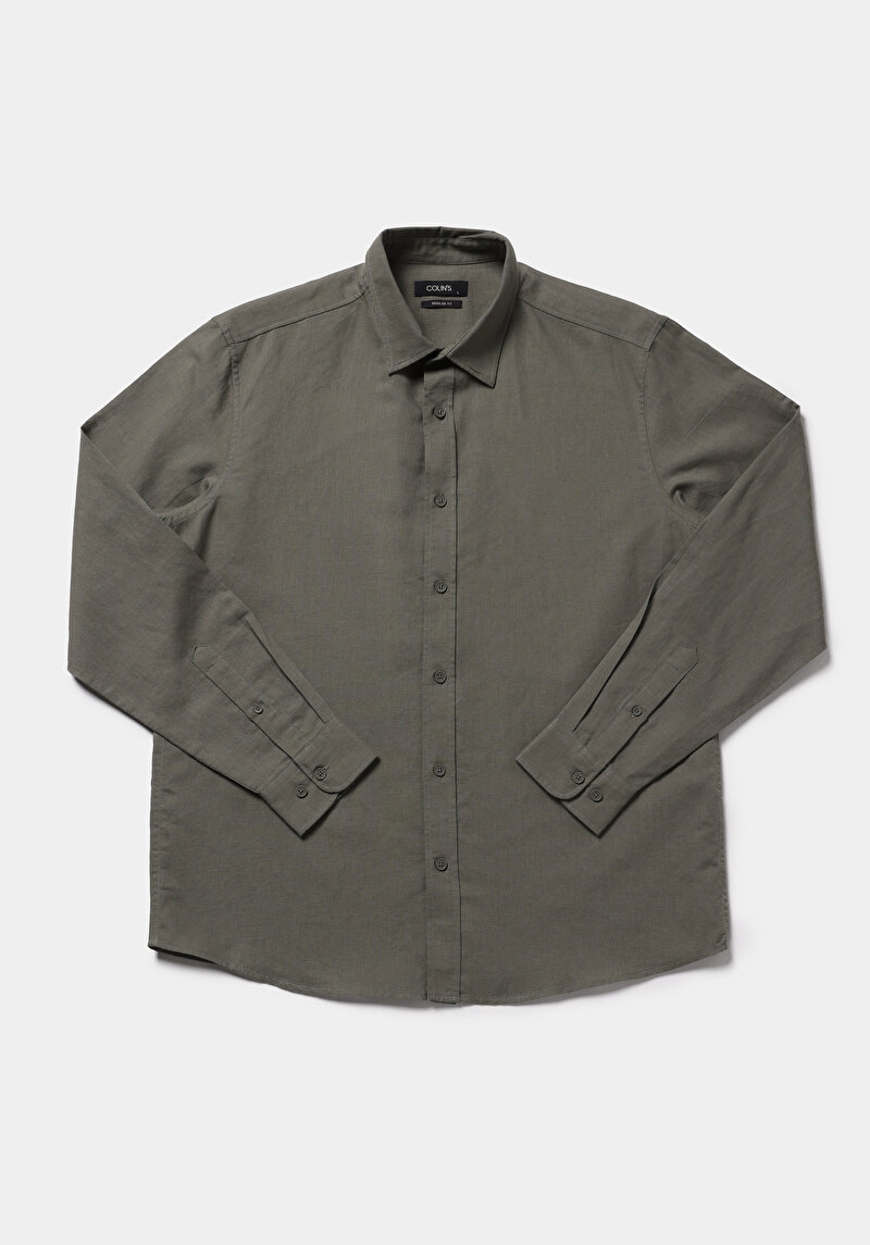 Imagine a Camasa Cu Maneca Lunga De Barbati Kaki Regular Fit  Cl1080088