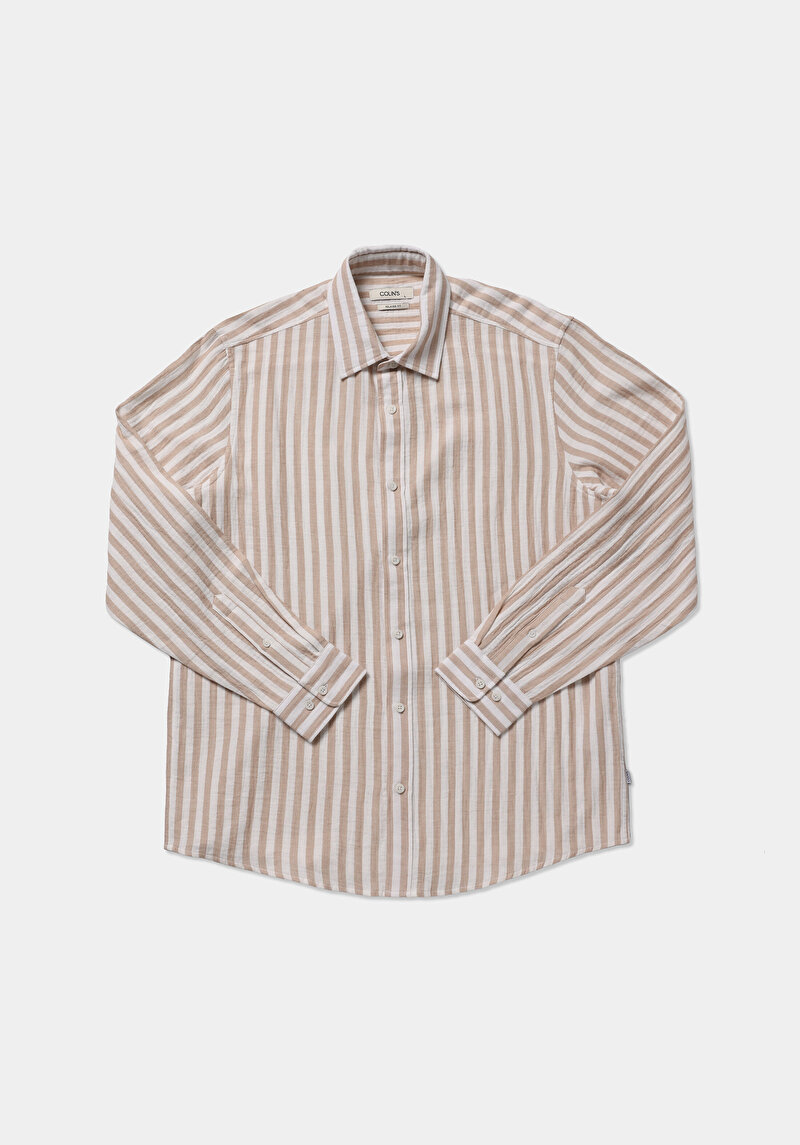 Imagine a Camasa Cu Maneca Lunga De Barbati Bej Relaxed Fit  Cl1080112