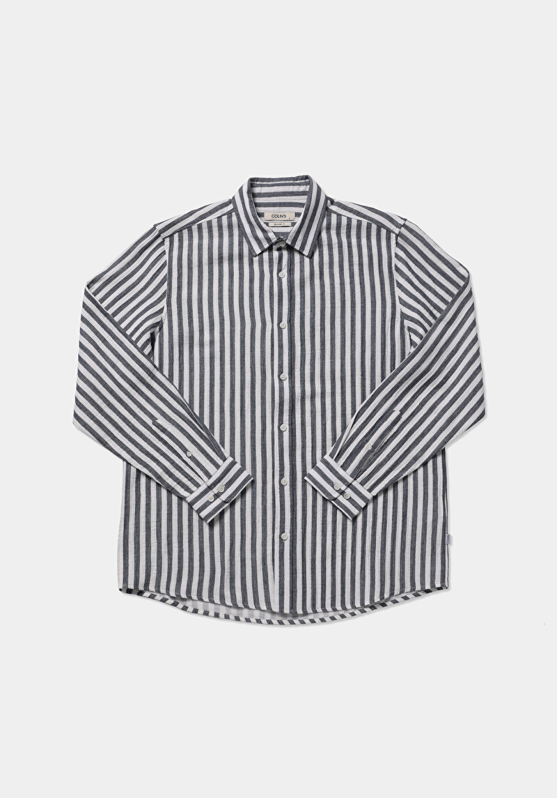 Imagine a Camasa Cu Maneca Lunga De Barbati Albastru Marin Relaxed Fit  Cl1080112