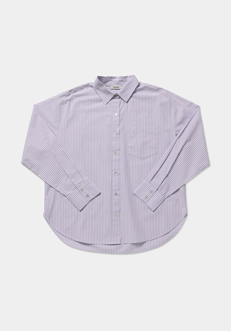 Imagine a Camasa Cu Maneca Lunga De Dama Mov Boyfriend Fit  Cl1080564