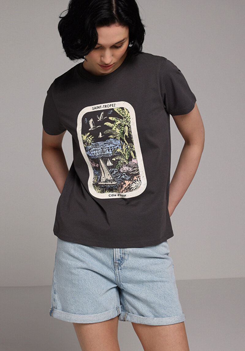 Imagine a Tricou Cu Maneca Scurta De Dama Antracit Regular Fit Cl1080073