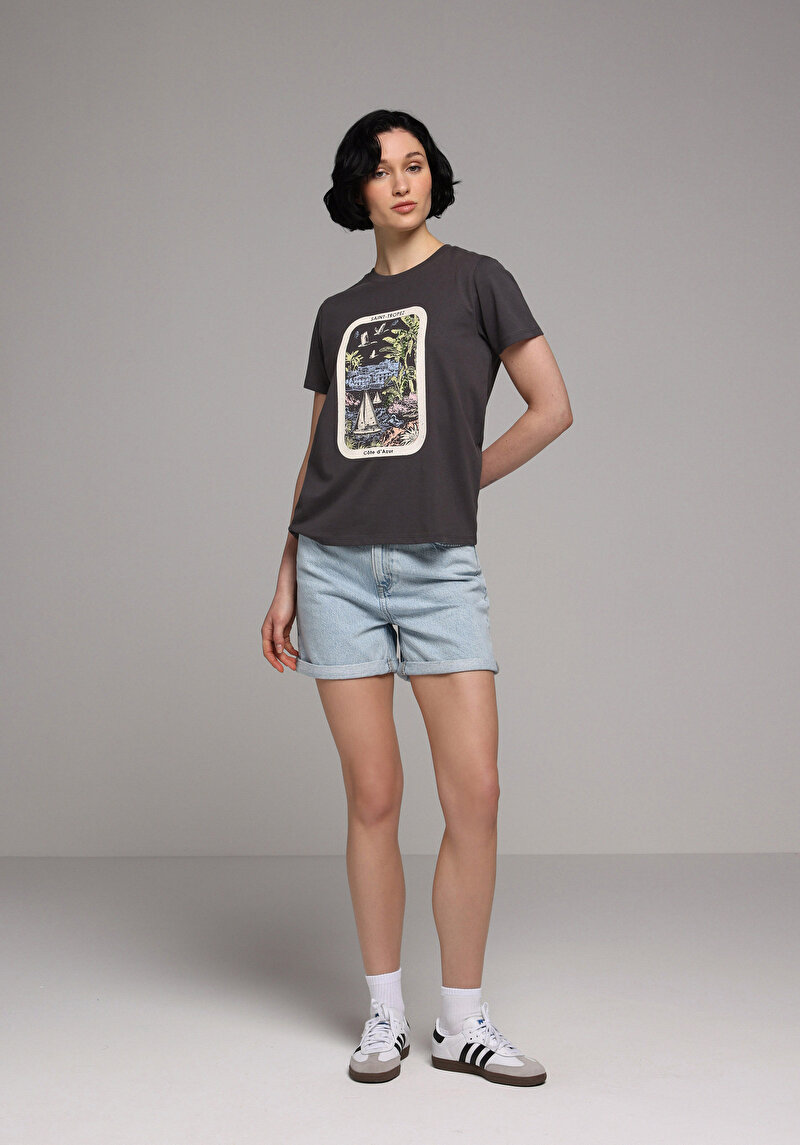 Imagine a Tricou Cu Maneca Scurta De Dama Antracit Regular Fit Cl1080073