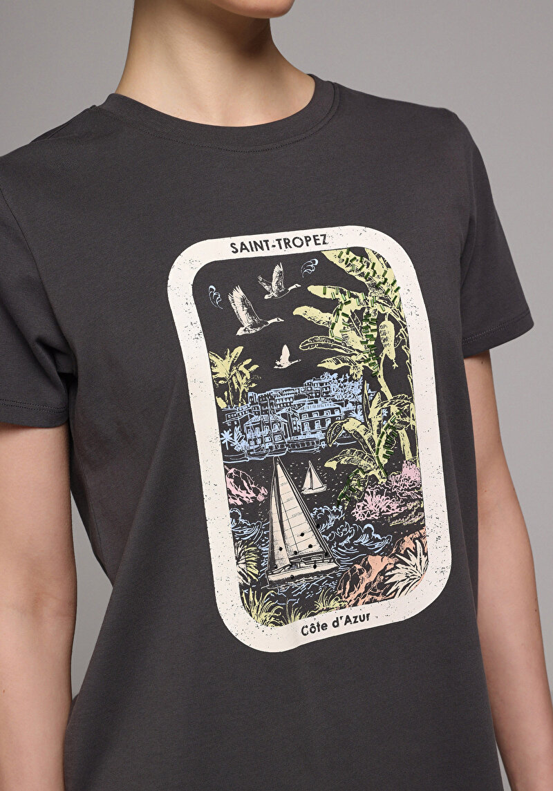 Imagine a Tricou Cu Maneca Scurta De Dama Antracit Regular Fit Cl1080073