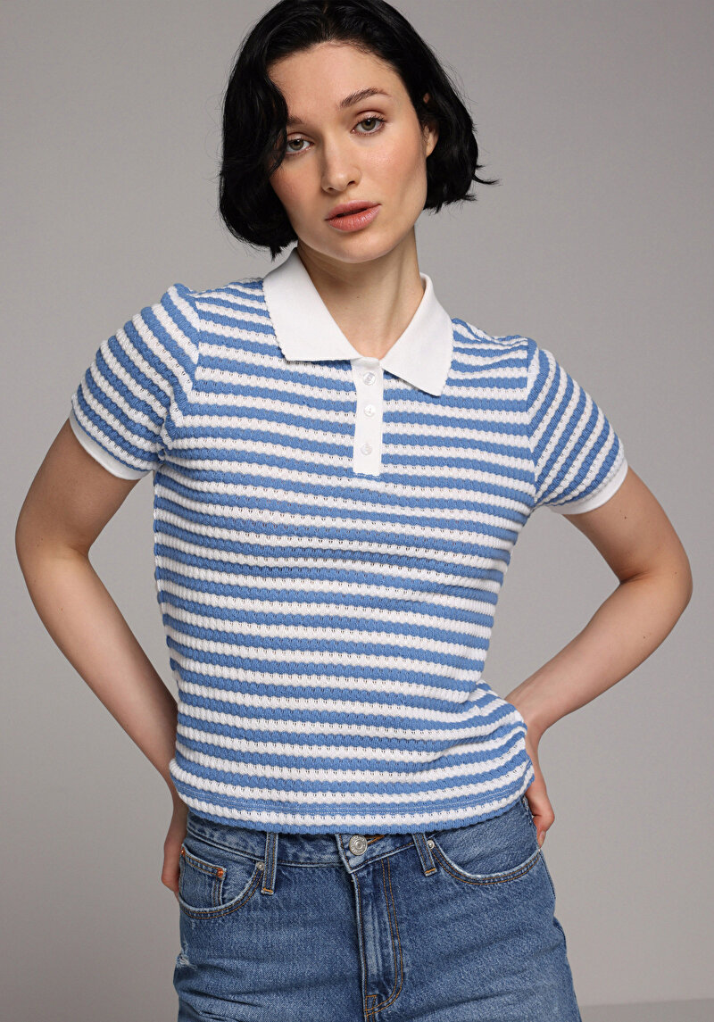 Imagine a Tricou Polo Cu Maneca Scurta De Dama Albastru Slim Fit Cl1080513