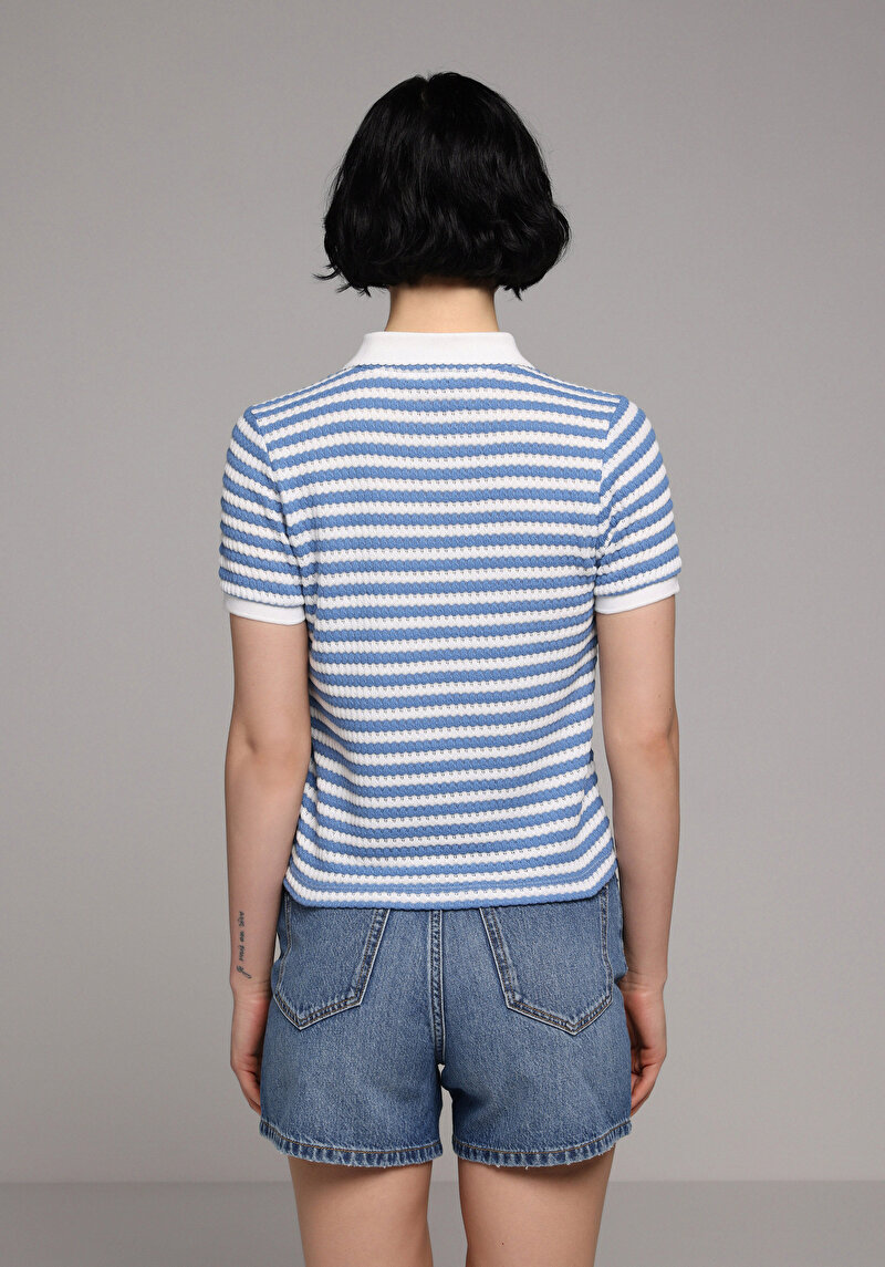 Imagine a Tricou Polo Cu Maneca Scurta De Dama Albastru Slim Fit Cl1080513