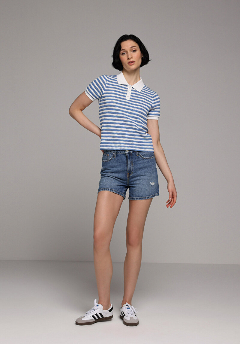 Imagine a Tricou Polo Cu Maneca Scurta De Dama Albastru Slim Fit Cl1080513