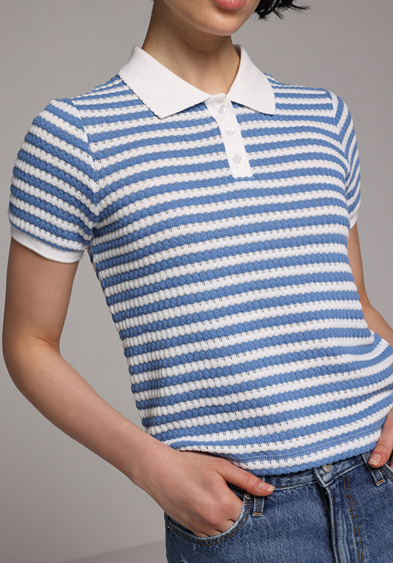 Imagine a Tricou Polo Cu Maneca Scurta De Dama Albastru Slim Fit Cl1080513