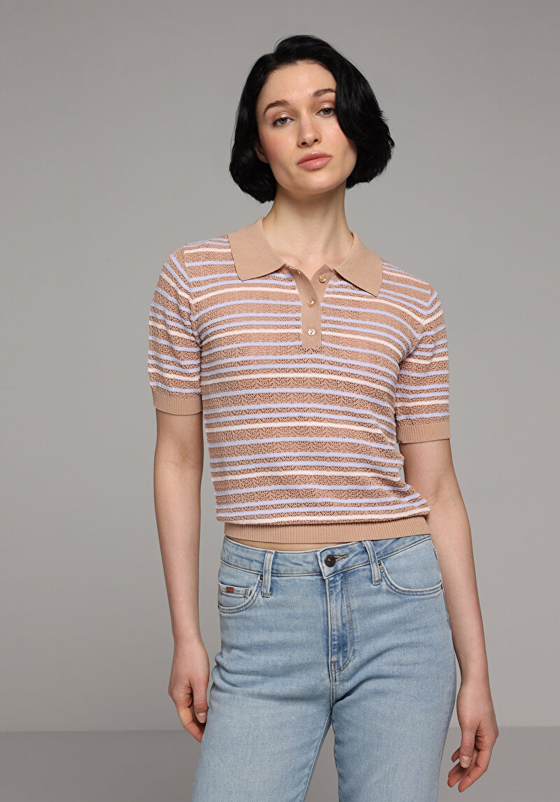 Imagine a Pulover Cu Mâneci Scurte De Dama Bej Slim Fit  Cl1078477