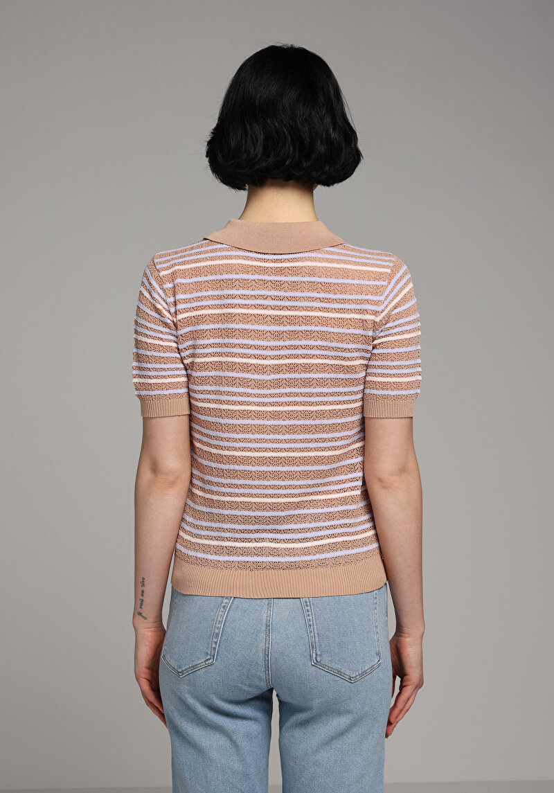 Imagine a Pulover Cu Mâneci Scurte De Dama Bej Slim Fit Cl1078477