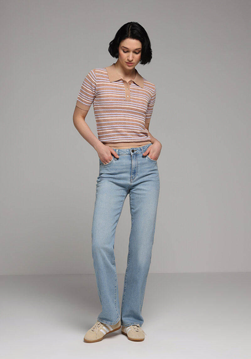 Imagine a Pulover Cu Mâneci Scurte De Dama Bej Slim Fit Cl1078477