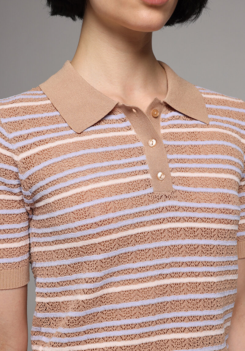 Imagine a Pulover Cu Mâneci Scurte De Dama Bej Slim Fit Cl1078477