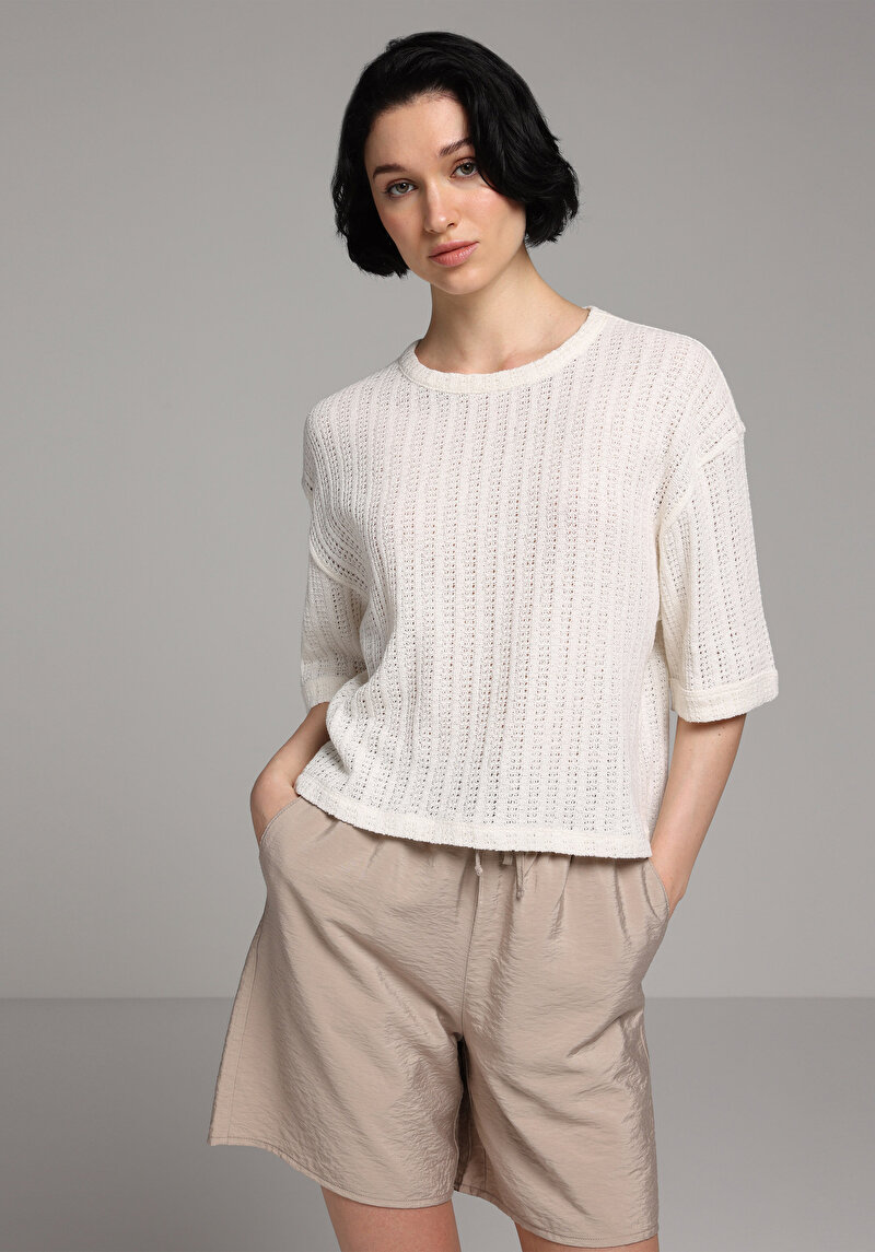 Imagine a Pulover Cu Mâneci Scurte De Dama Ecru Regular Fit  Cl1077294