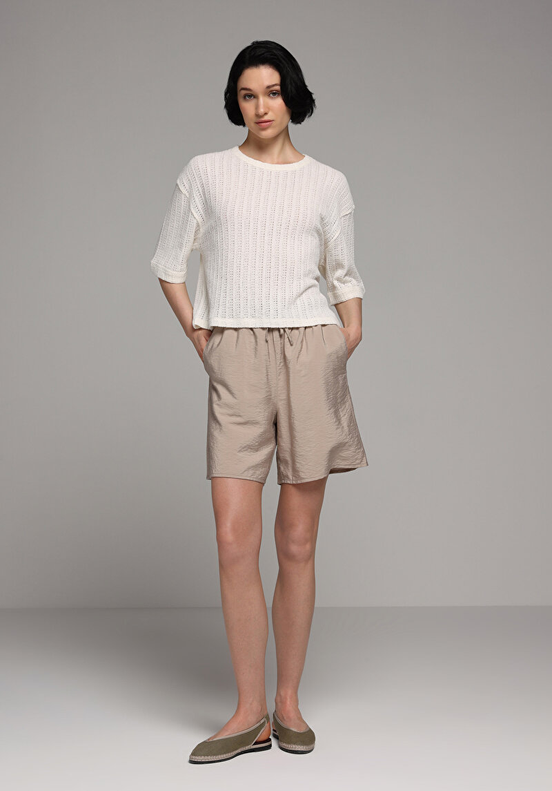 Imagine a Pulover Cu Mâneci Scurte De Dama Ecru Regular Fit  Cl1077294