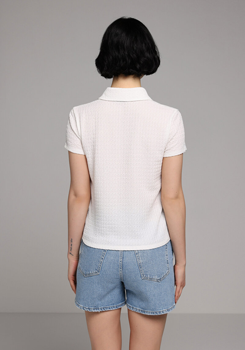 Imagine a Tricou Polo Cu Maneca Scurta De Dama Alb Slim Fit Cl1078959