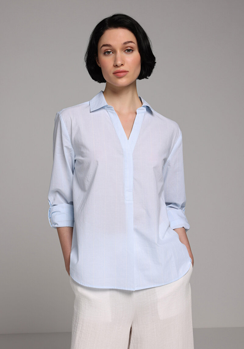 Imagine a Camasa Cu Maneca Lunga De Dama Albastru Regular Fit Cl1081253