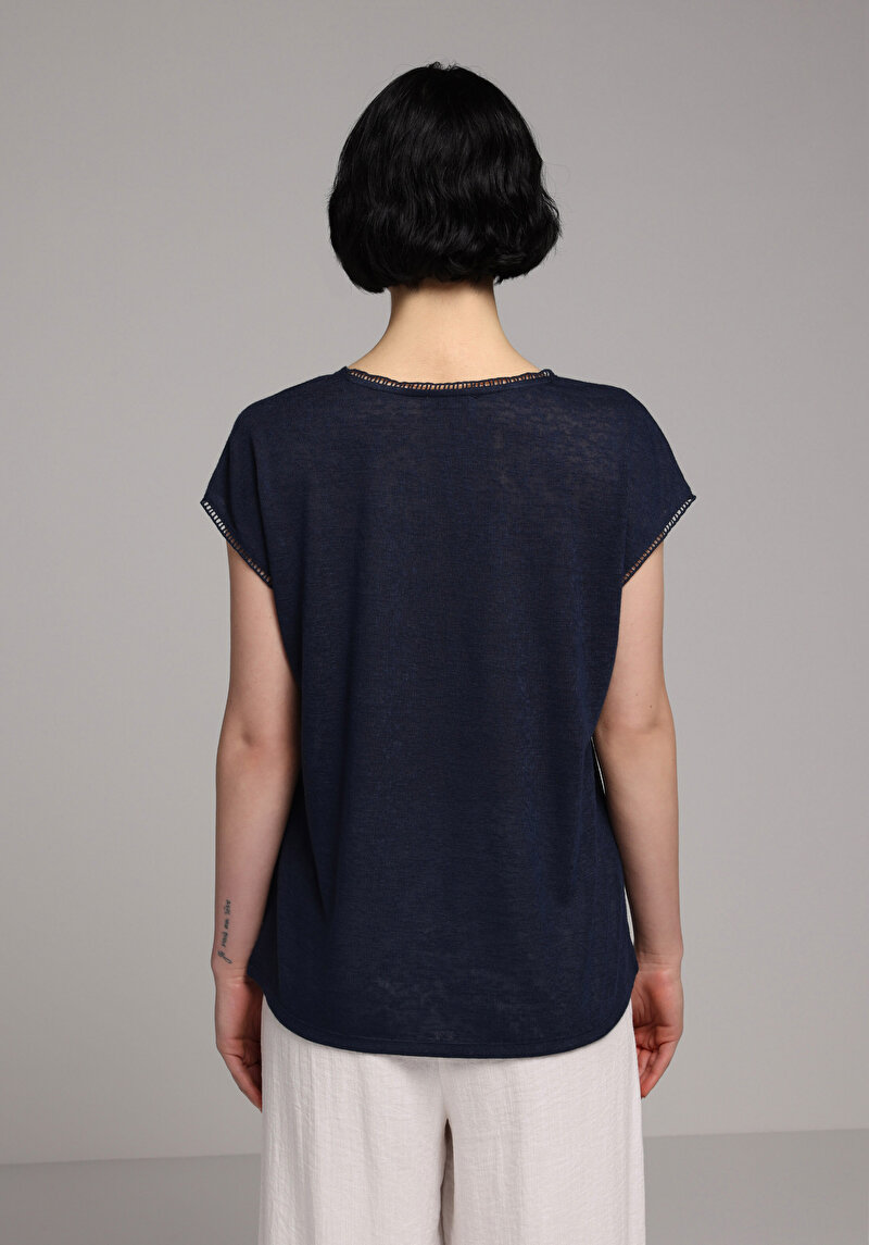 Imagine a Bluza Cu Maneca Scurta De Dama Albastru Marin Regular Fit  Cl1079150
