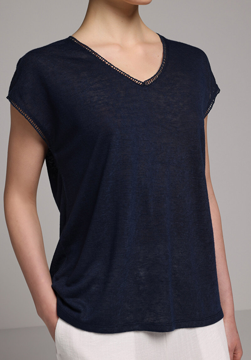 Imagine a Bluza Cu Maneca Scurta De Dama Albastru Marin Regular Fit Cl1079150