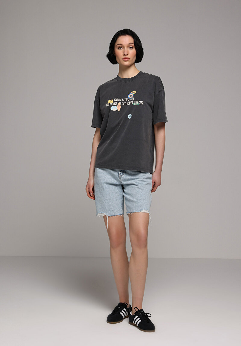 Imagine a Tricou Cu Maneca Scurta De Dama Antracit Oversize Fit  Cl1082272