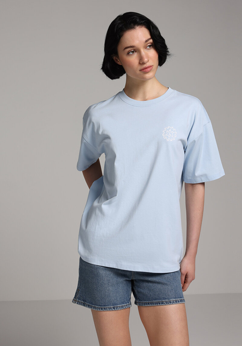 Imagine a Tricou Cu Maneca Scurta De Dama Albastru Relaxed Fit Cl1079043