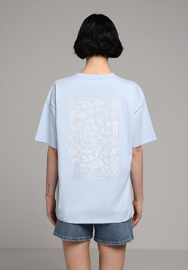 Imagine a Tricou Cu Maneca Scurta De Dama Albastru Relaxed Fit Cl1079043