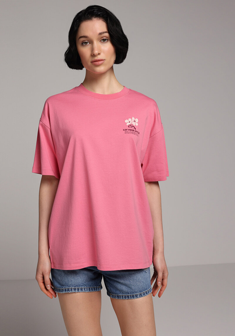 Imagine a Tricou Cu Maneca Scurta De Dama Roz Relaxed Fit Cl1080038