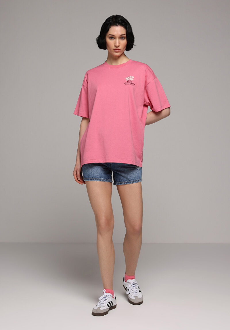 Imagine a Tricou Cu Maneca Scurta De Dama Roz Relaxed Fit  Cl1080038