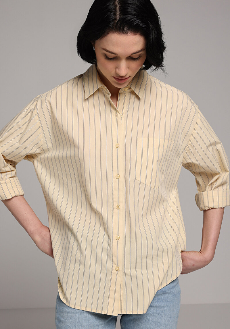 Imagine a Camasa Cu Maneca Lunga De Dama Galben Boyfriend Fit Cl1080369