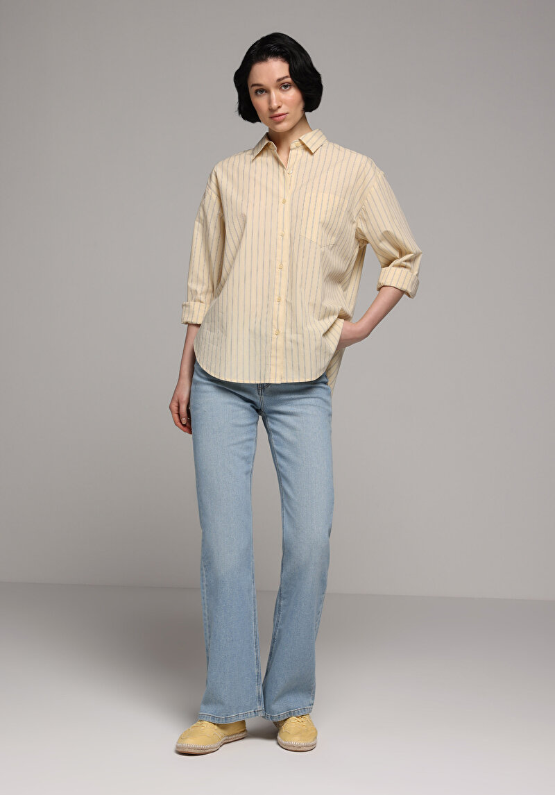 Imagine a Camasa Cu Maneca Lunga De Dama Galben Boyfriend Fit Cl1080369