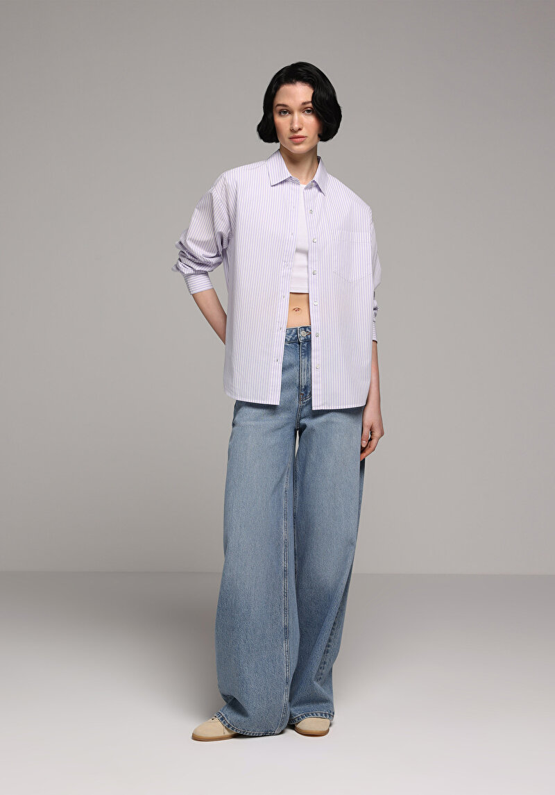 Imagine a Camasa Cu Maneca Lunga De Dama Mov Boyfriend Fit Cl1080564