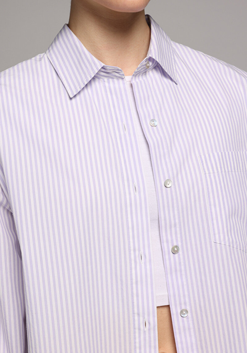 Imagine a Camasa Cu Maneca Lunga De Dama Mov Boyfriend Fit Cl1080564