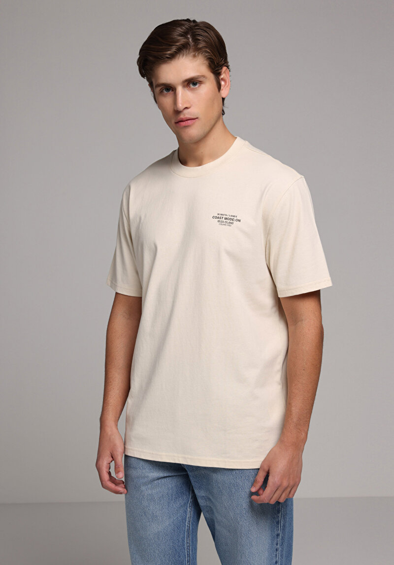 Imagine a Tricou Cu Maneca Scurta De Barbati Bej Comfort Fit Cl1079367