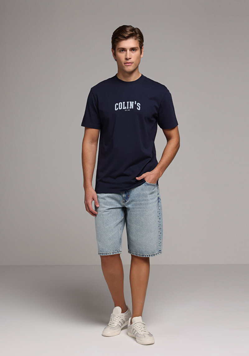 Imagine a Tricou Cu Maneca Scurta De Barbati Albastru Marin Regular Fit Cl1079368