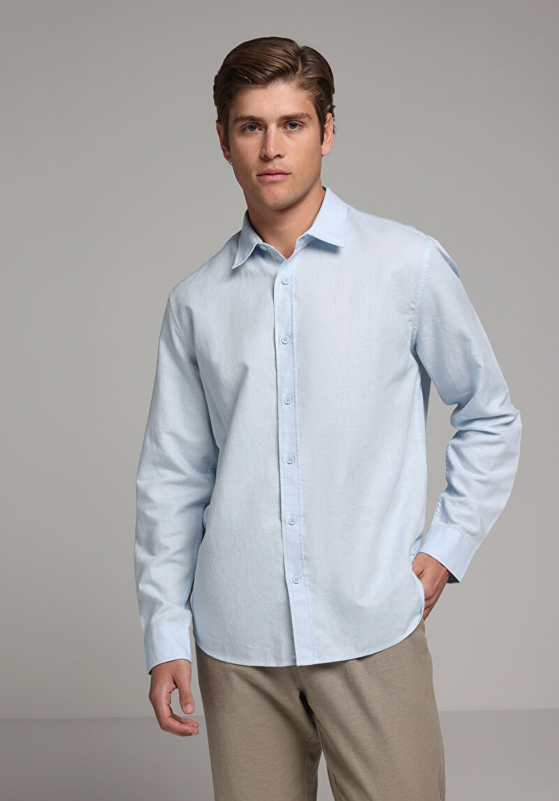 Imagine a Camasa Cu Maneca Lunga De Barbati Albastru Regular Fit Cl1080088
