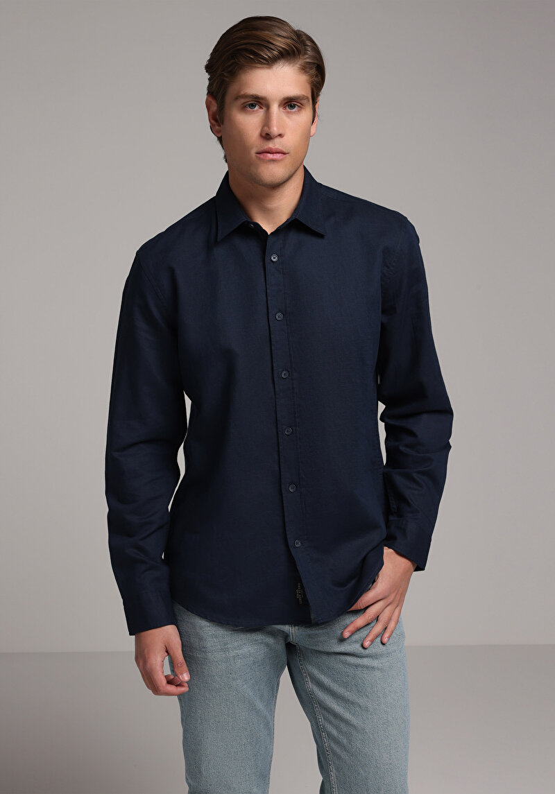 Imagine a Camasa Cu Maneca Lunga De Barbati Albastru Marin Regular Fit Cl1080088