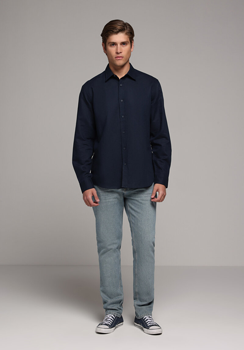 Imagine a Camasa Cu Maneca Lunga De Barbati Albastru Marin Regular Fit Cl1080088