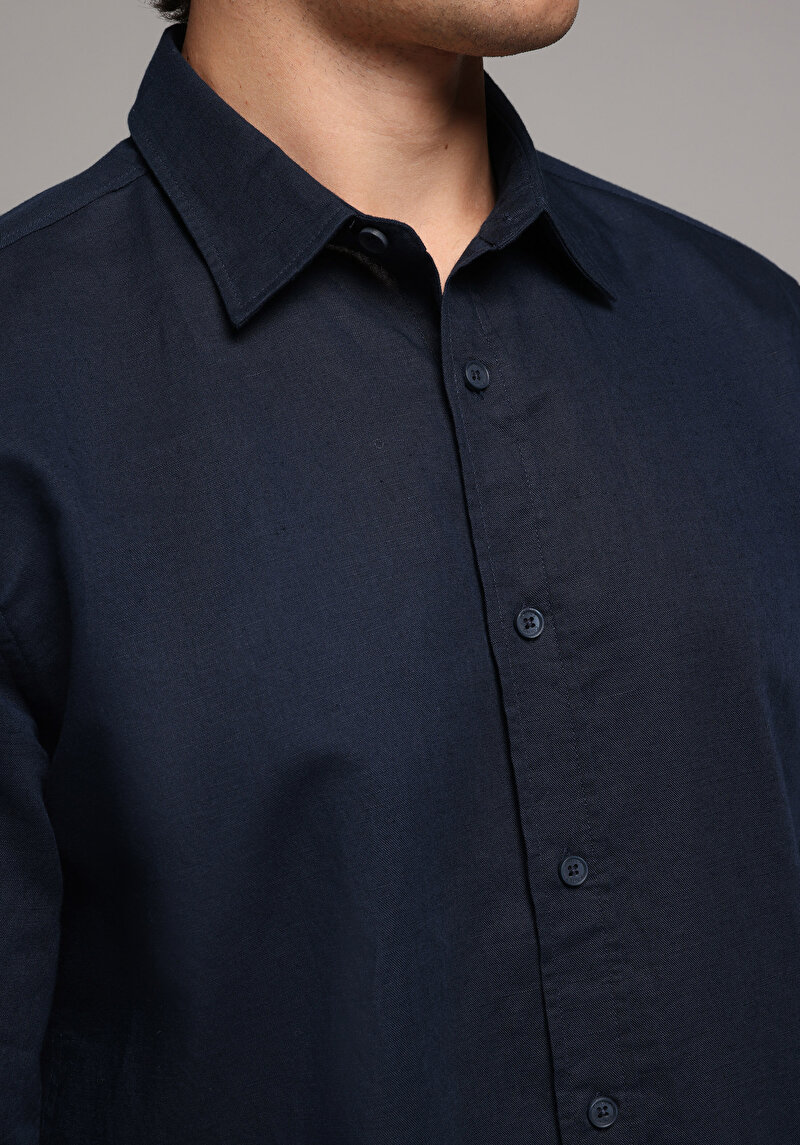 Imagine a Camasa Cu Maneca Lunga De Barbati Albastru Marin Regular Fit Cl1080088