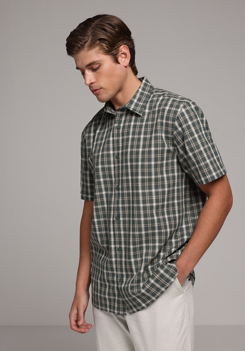 Imagine a Camasa Cu Maneca Scurta De Barbati Verde Relaxed Fit Cl1080585