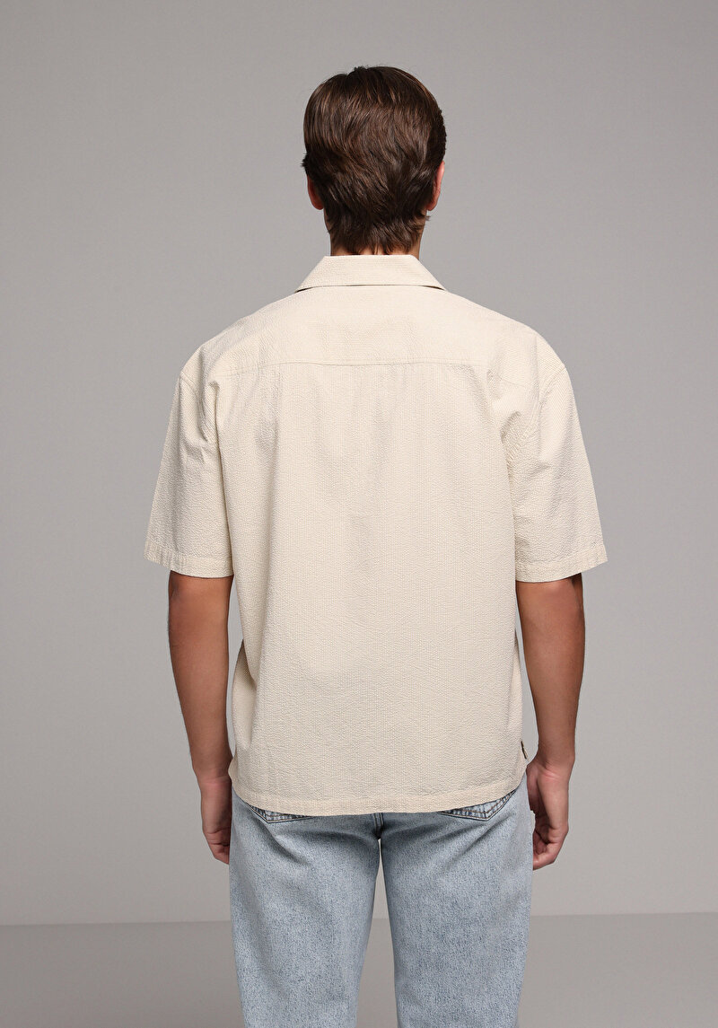Imagine a Camasa Cu Maneca Scurta De Barbati Bej Boxy Fit  Cl1073352