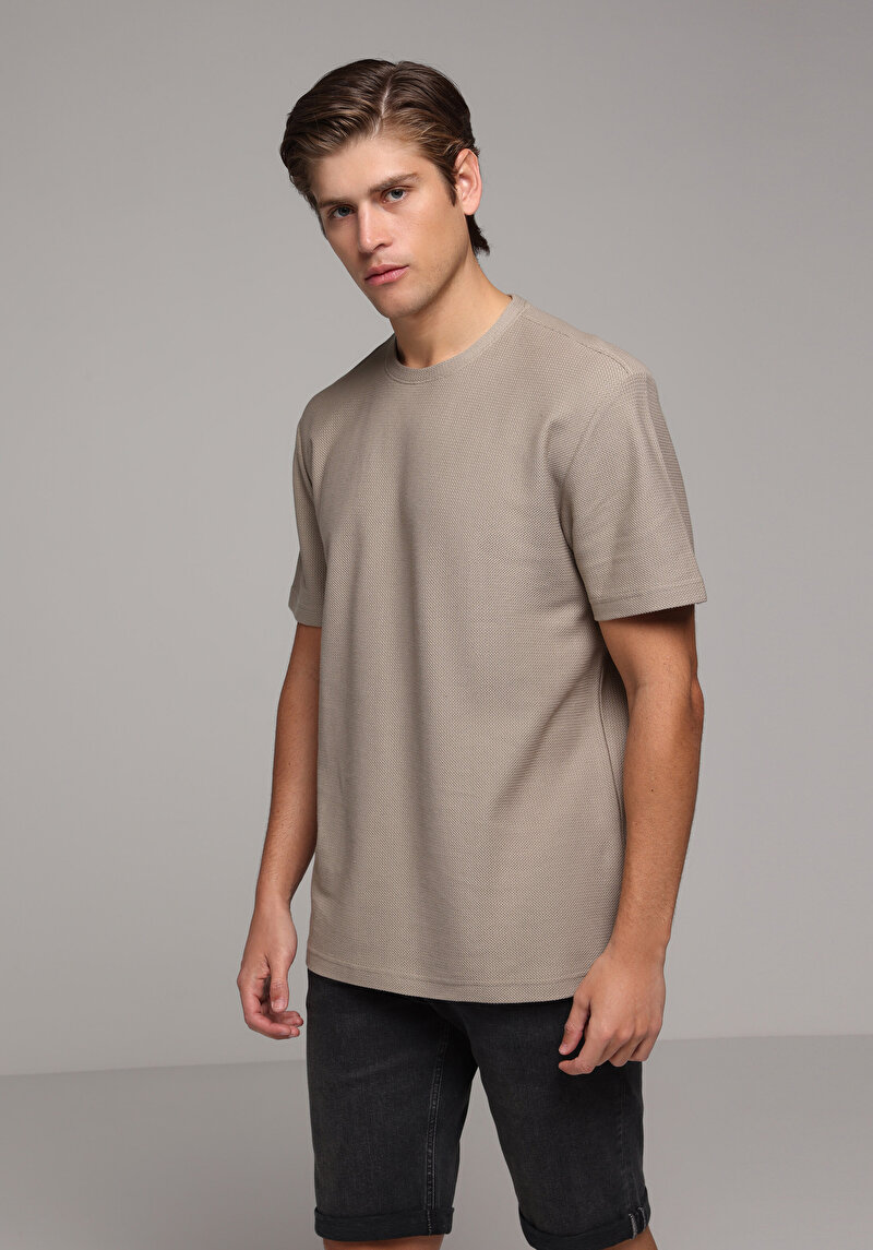 Imagine a Tricou Cu Maneca Scurta De Barbati Bej Comfort Fit  Cl1080460