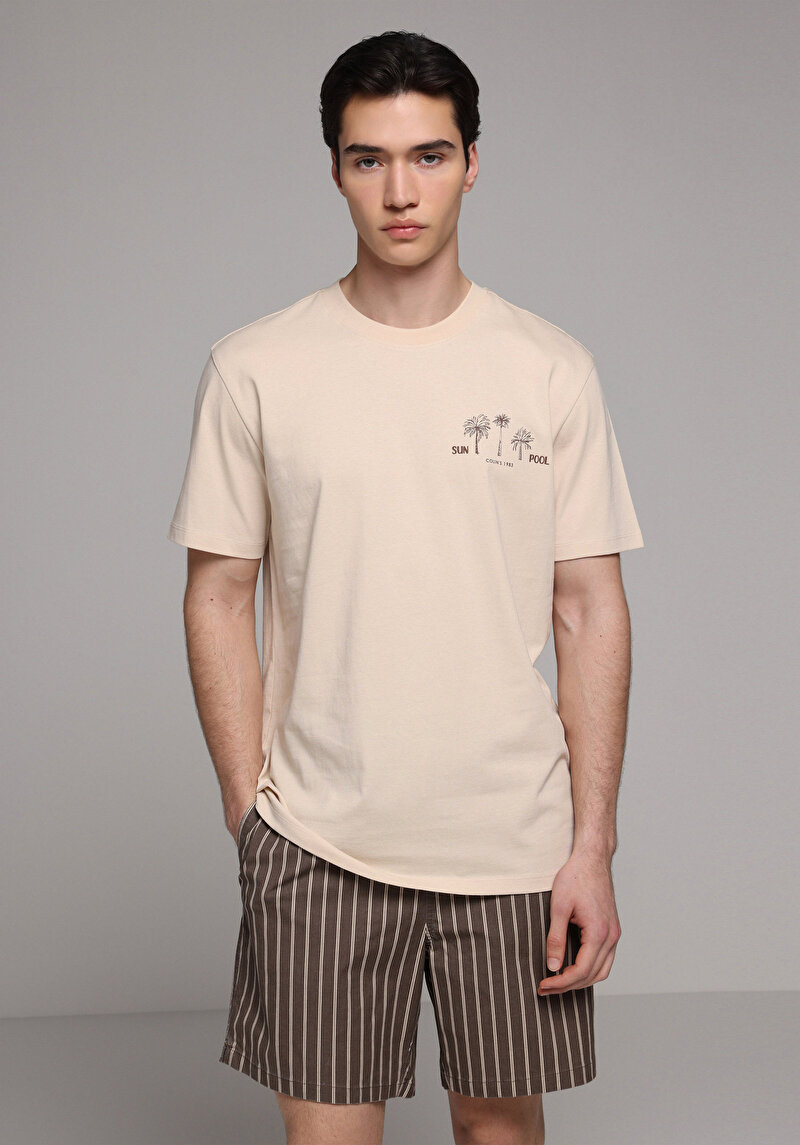 Imagine a Tricou Cu Maneca Scurta De Barbati Bej Regular Fit Cl1078536