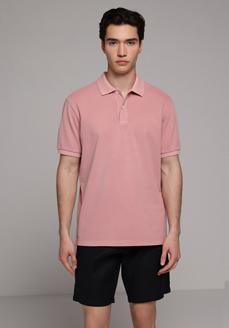 Imagine a Tricou Polo Cu Maneca Scurta De Barbati Roz Regular Fit  Cl1080995