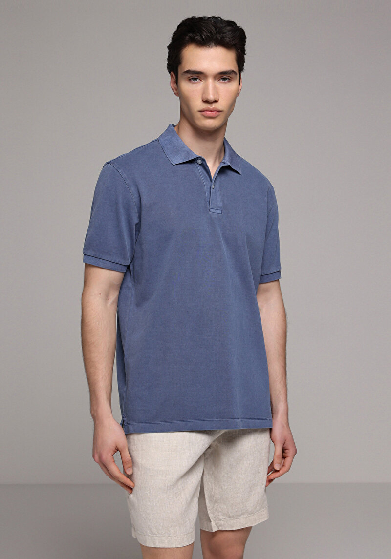 Imagine a Tricou Polo Cu Maneca Scurta De Barbati Albastru Regular Fit Cl1080995