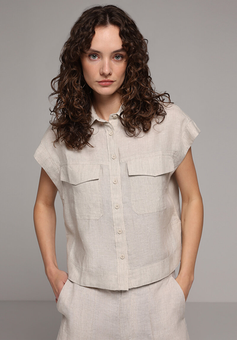 Imagine a Camasa Cu Maneca Scurta De Dama Bej Fashion Fit  Cl1079122