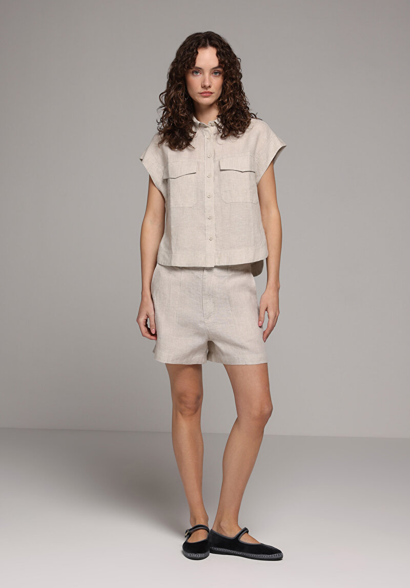 Imagine a Camasa Cu Maneca Scurta De Dama Bej Fashion Fit  Cl1079122