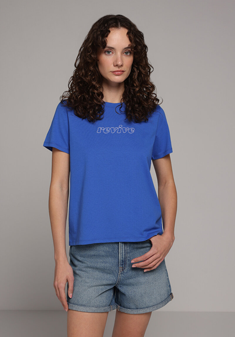 Imagine a Tricou Cu Maneca Scurta De Dama Albastru Regular Fit  Cl1082270