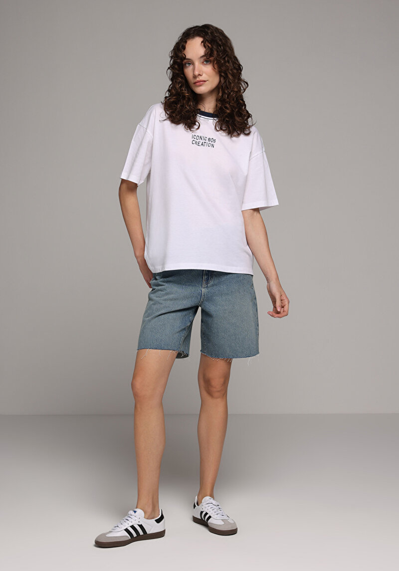 Imagine a Tricou Cu Maneca Scurta De Dama Alb Oversize Fit  Cl1082986