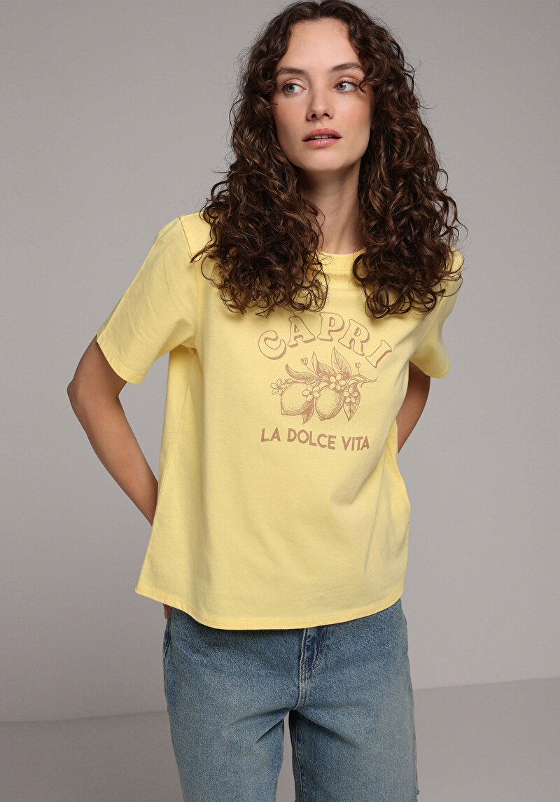 Imagine a Tricou Cu Maneca Scurta De Dama Galben Regular Fit  Cl1078899